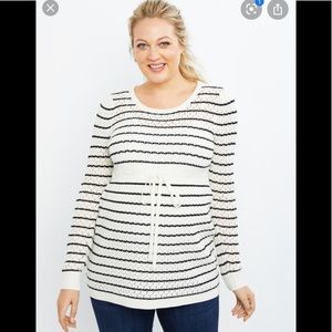 STRIPED POINTELLE MATERNITY SWEATER